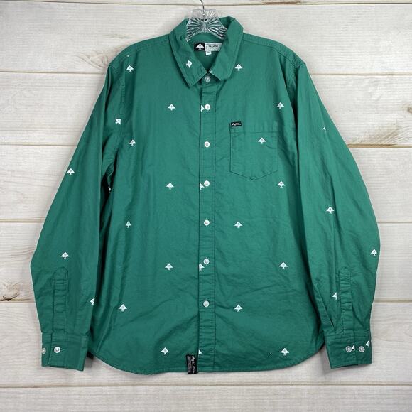 LRG Lifted Research Group Mens Shirt Sz M Green Tree Logo Motif Long Sleeve - Picture 1 of 10